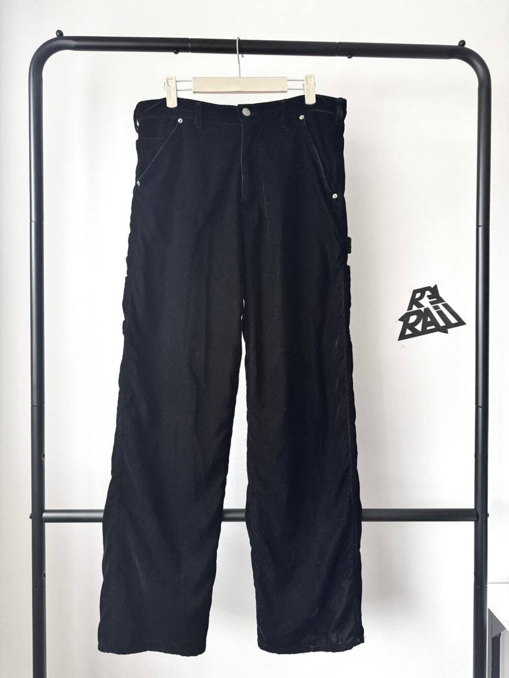 Warren Lotas Black Silk Velvet Carpenter Pants